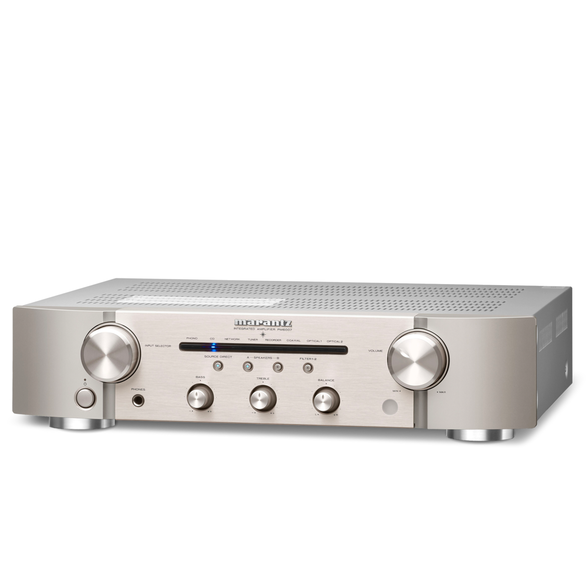 Marantz PM6007 Silver hi-fi amplifier angled view