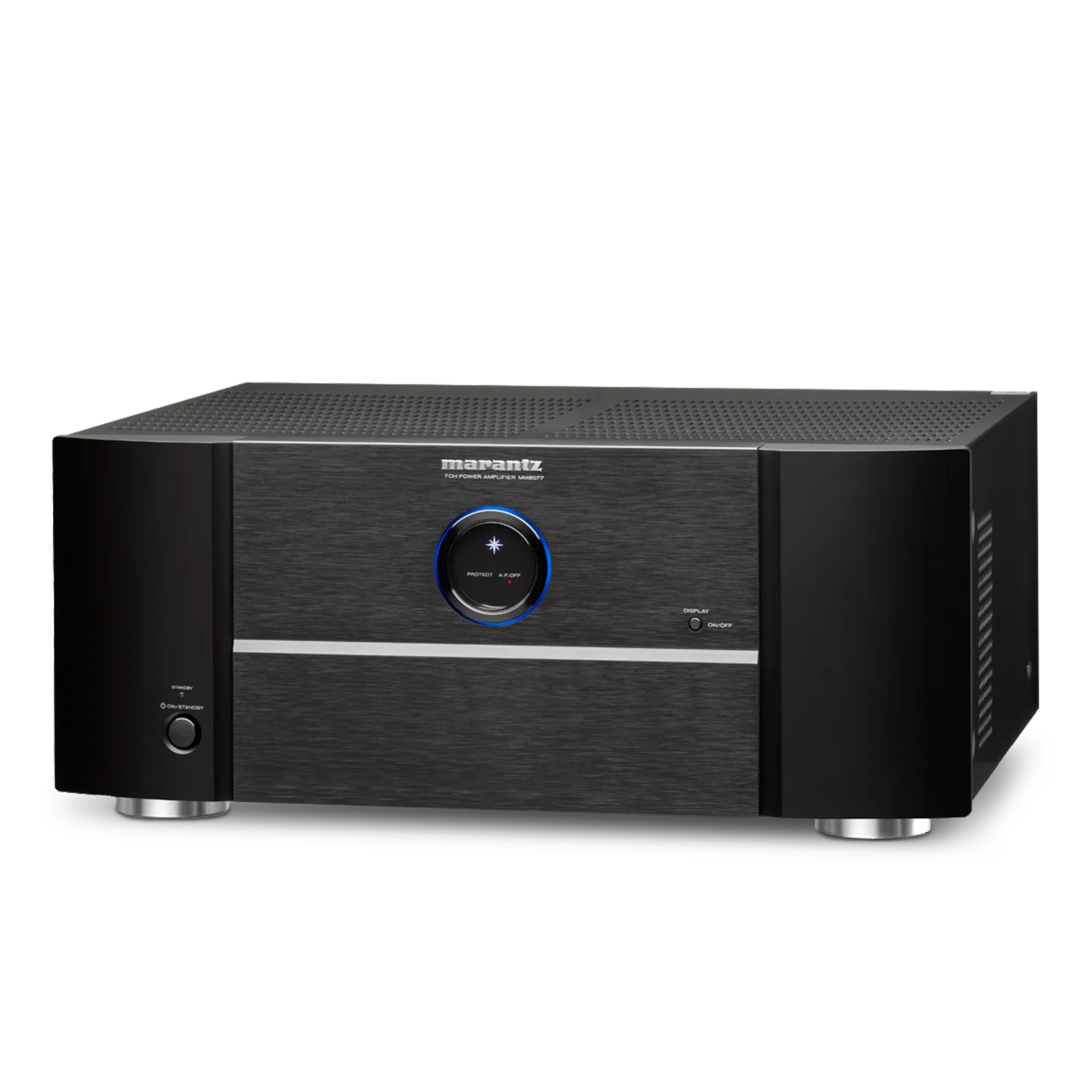 Marantz MM8077 7 channel power amplifier front view in black