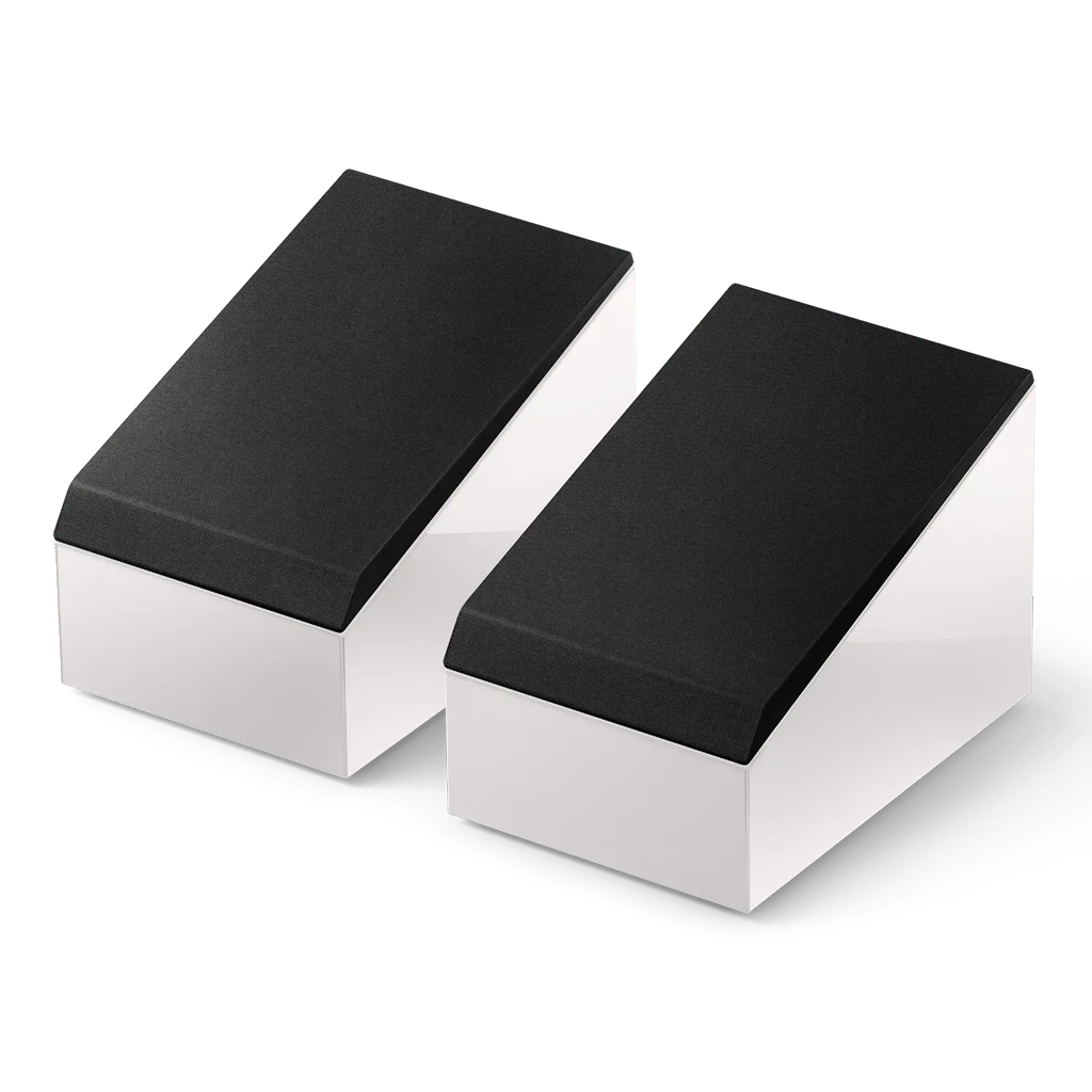 KEF R8 Meta Dolby Atmos speaker pair in White Gloss front view