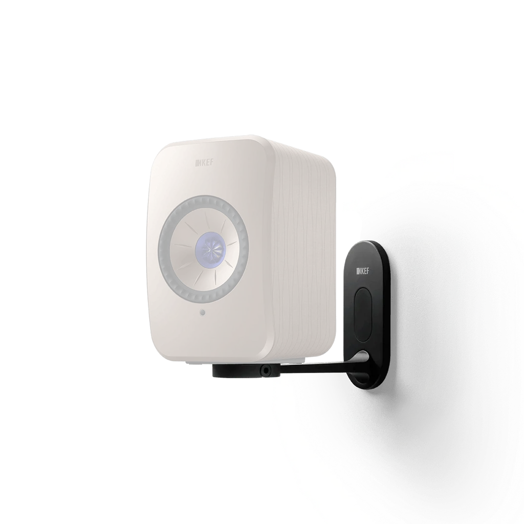 KEF B1 Wall Bracket Black mounted with LSX II speakers