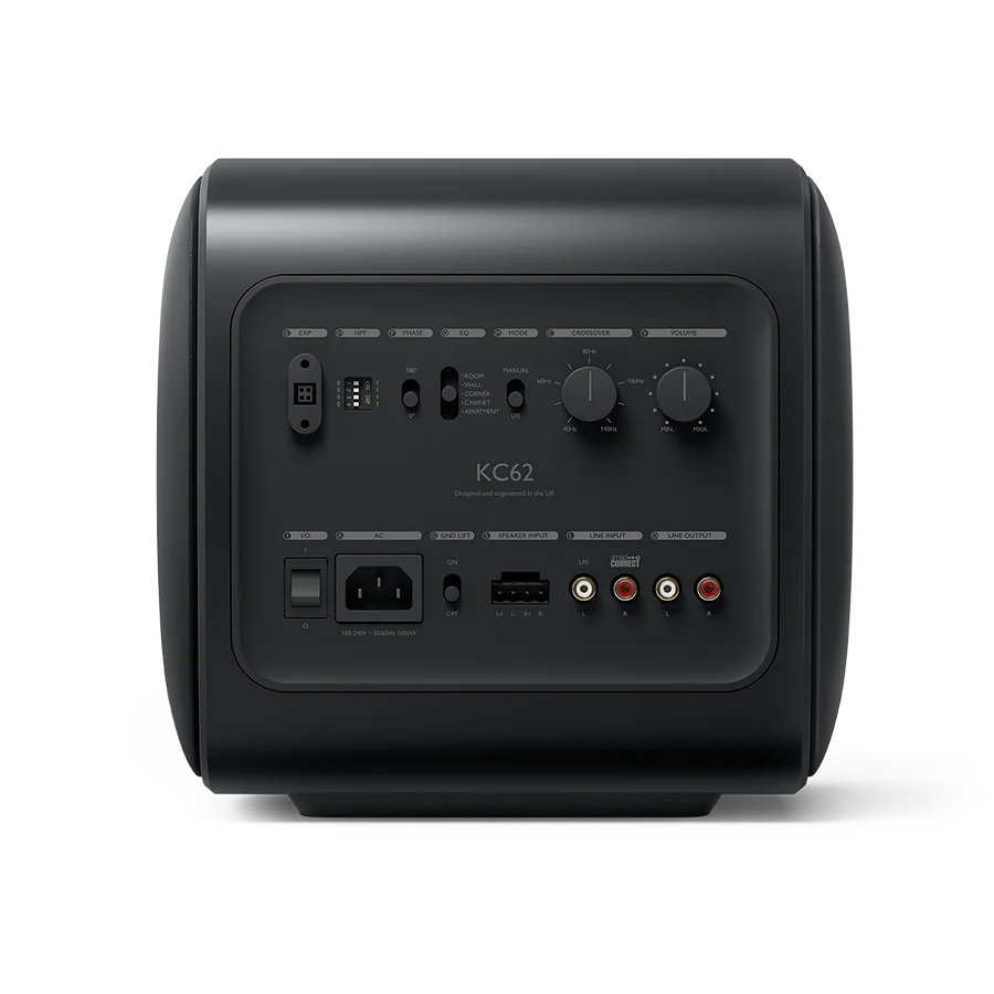 Rear amplifier panel of KEF KC62 subwoofer Black