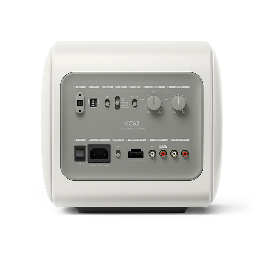 Rear amplifier panel of KEF KC62 subwoofer White