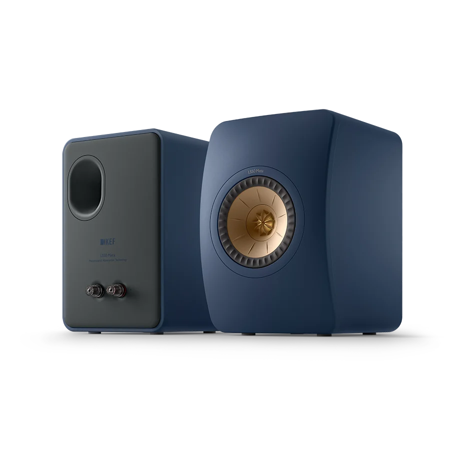 Rear terminal panel of KEF LS50 Meta speaker Royal Blue