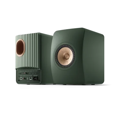 Pair of KEF LS50 Wireless II speakers Racing Green with driver detail
