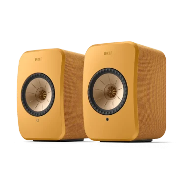 KEF LSX II Amber Haze speakers set up with TV via HDMI ARC