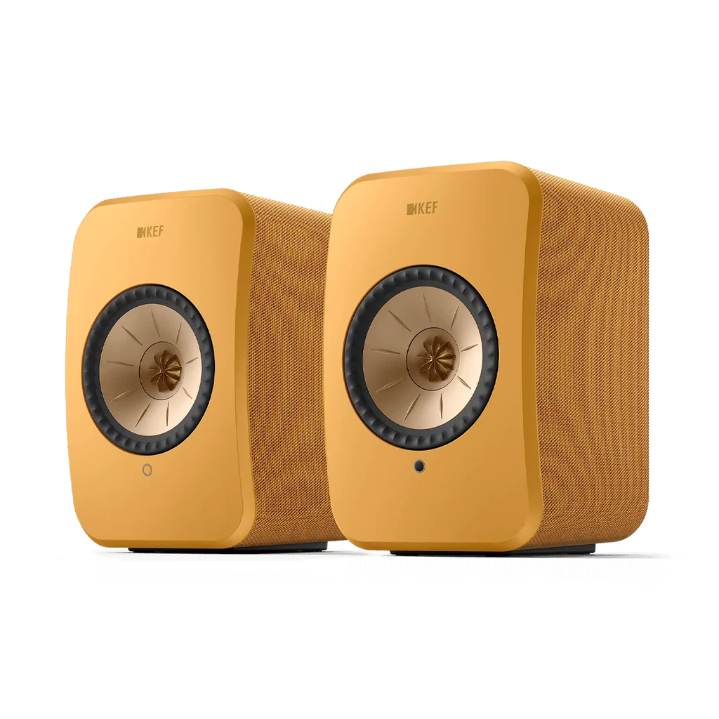 KEF LSX II Amber Haze speakers set up with TV via HDMI ARC