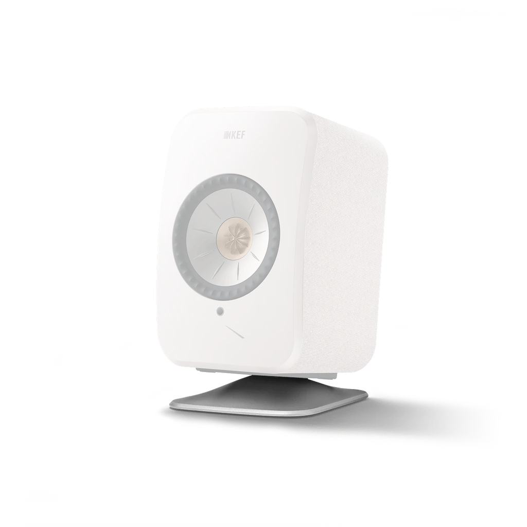 KEF P1 Desk Pad Silver with LSX II speaker mounted on desk