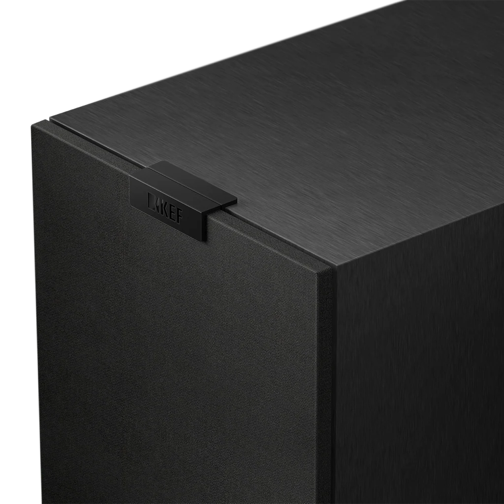 KEF Q11 Meta Satin Black speaker with magnetic grille attached