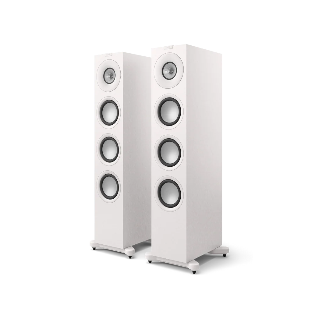 KEF Q11 Meta floorstanding speakers in Satin White front view