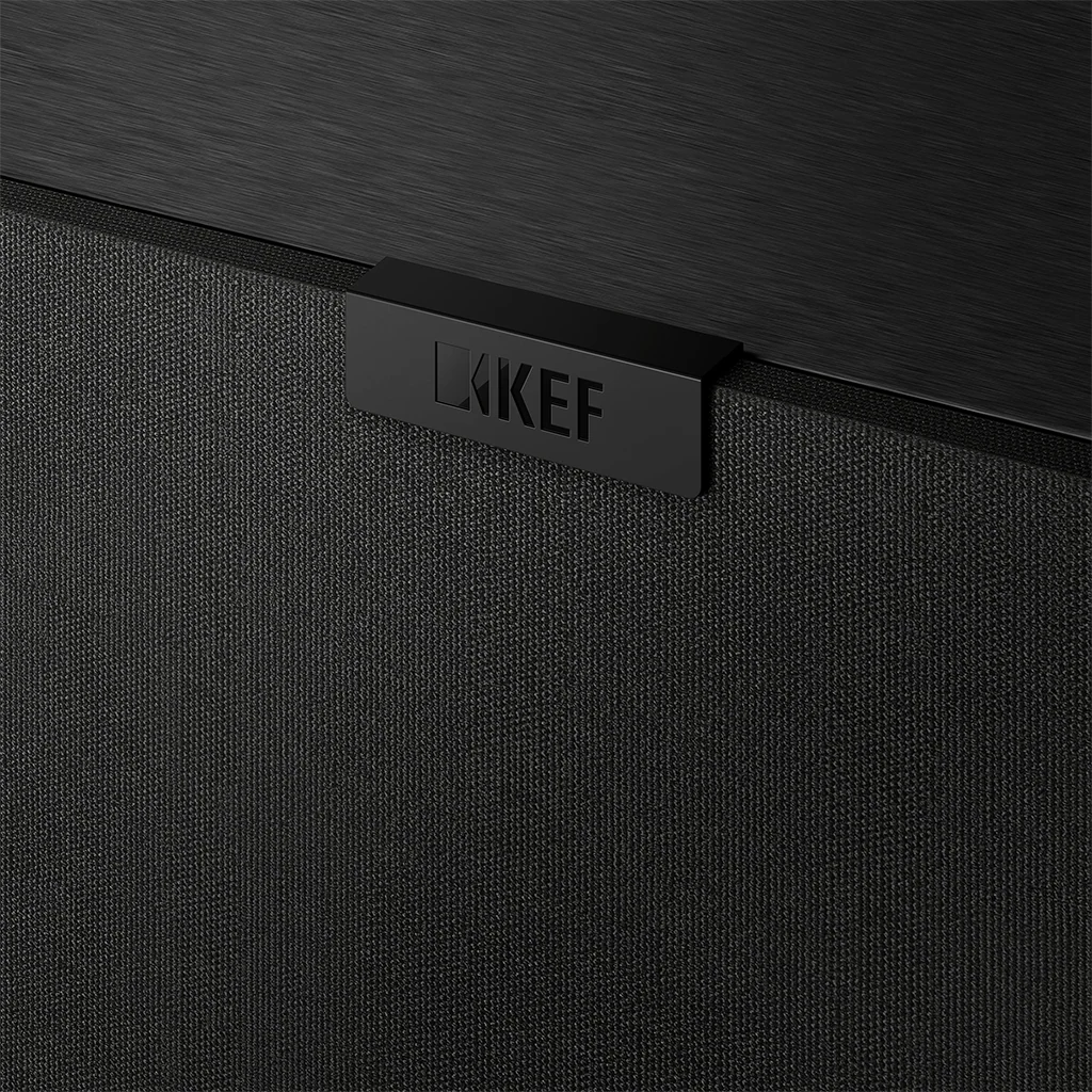 KEF Q4 Meta Satin Black speaker with magnetic grille attached