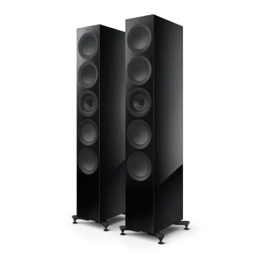 KEF R11 Meta floorstanding speakers in Black Gloss front view