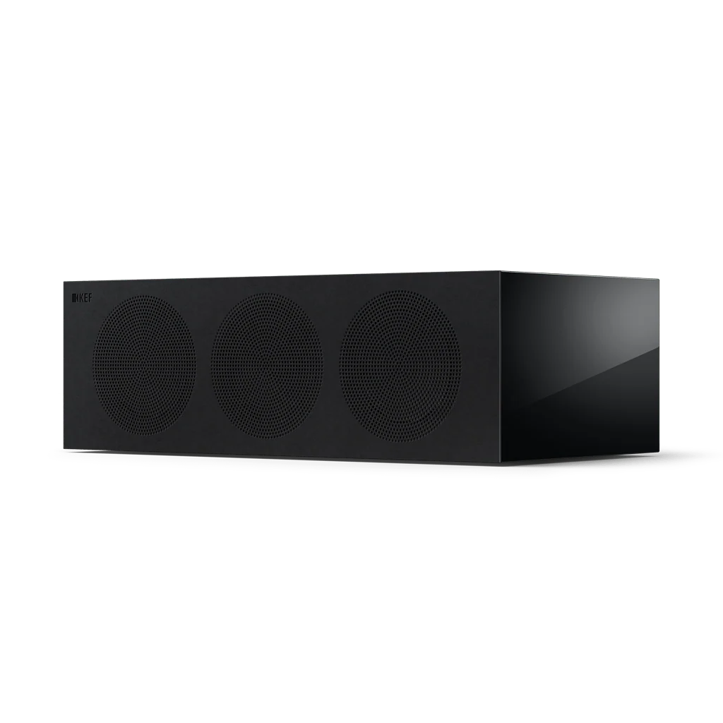 KEF R2 Meta Black Gloss speaker with microfibre grille attached