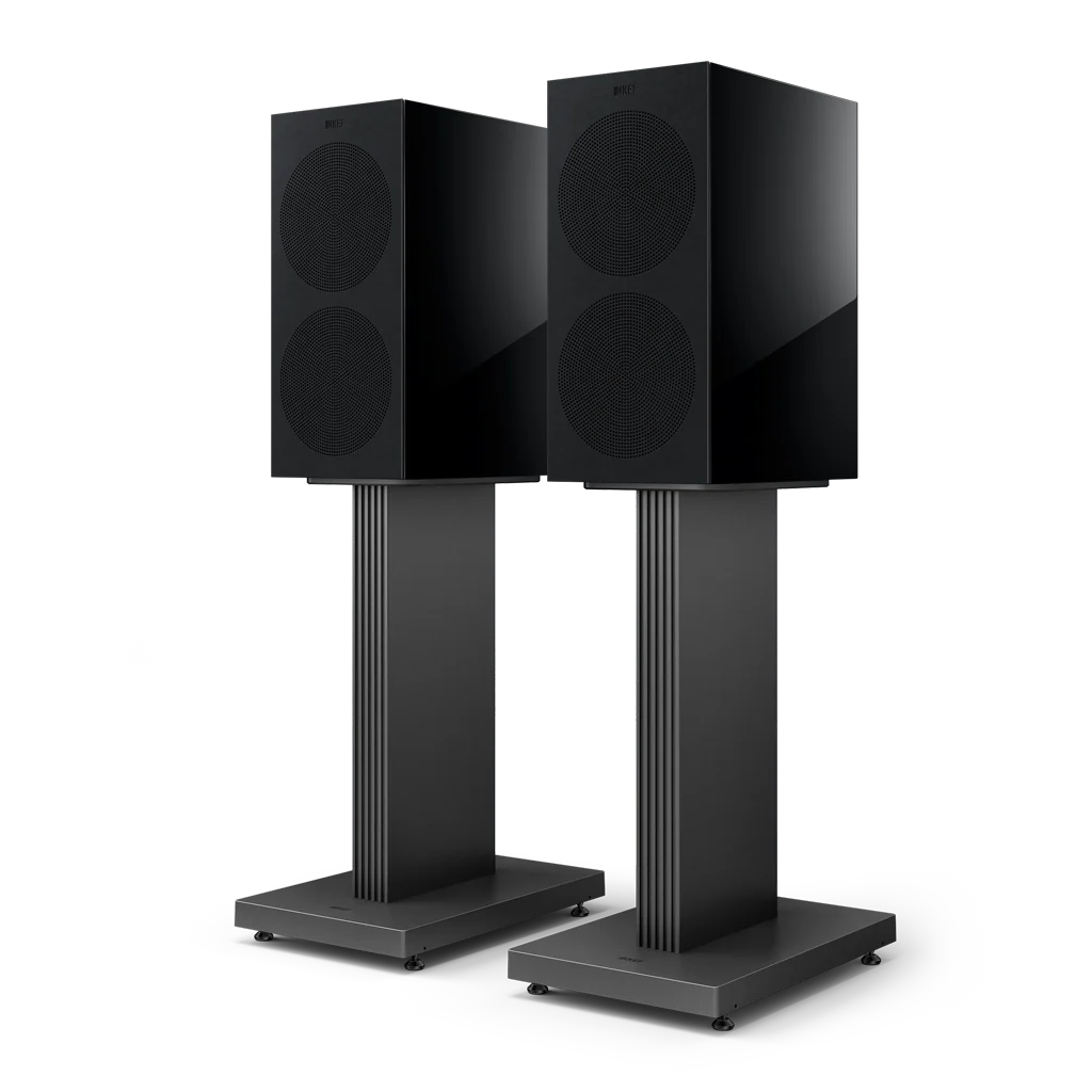 KEF R3 Meta Black Gloss speaker with microfibre grille attached
