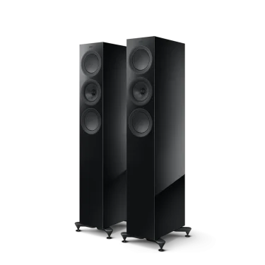 KEF R5 Meta floorstanding speakers in Black Gloss front view