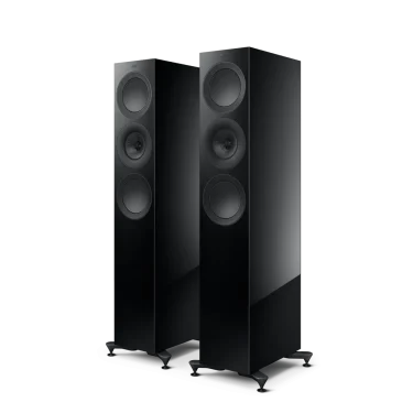 KEF R7 Meta floorstanding speakers in Black Gloss front view