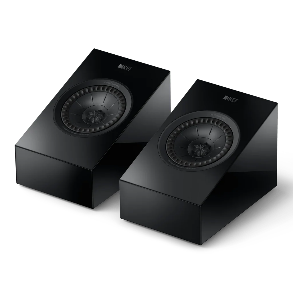 KEF R8 Meta Dolby Atmos speaker pair in Black Gloss front view