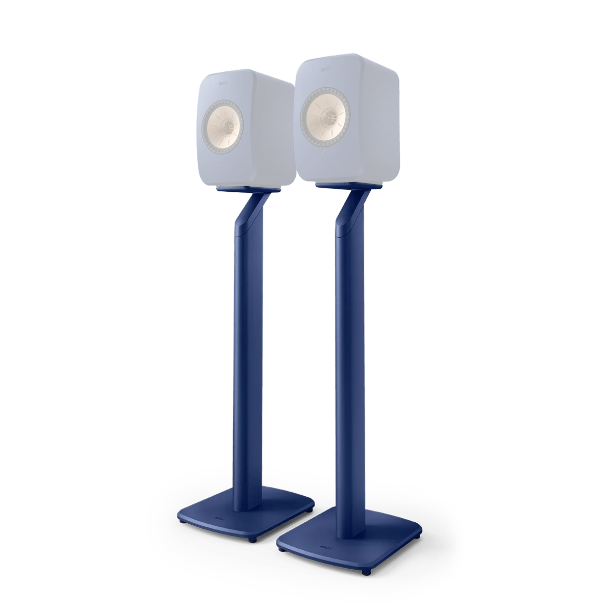 KEF S1 Floor Stand Cobalt Blue paired with LSX II speakers
