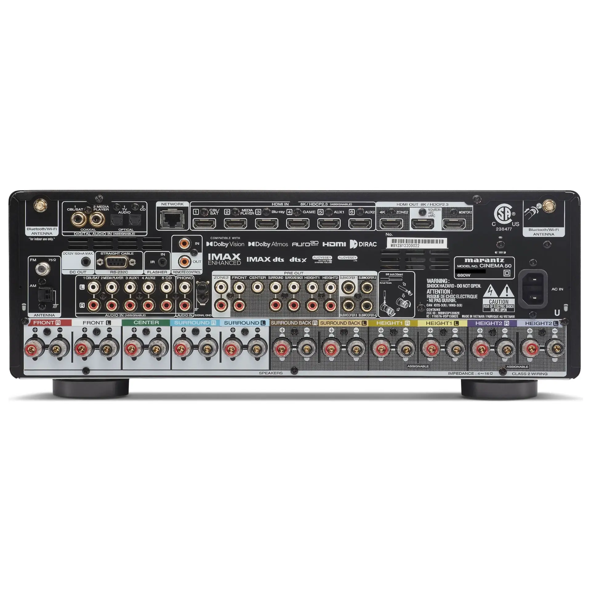 Marantz CINEMA 50 Black receiver rear HDMI connections panel