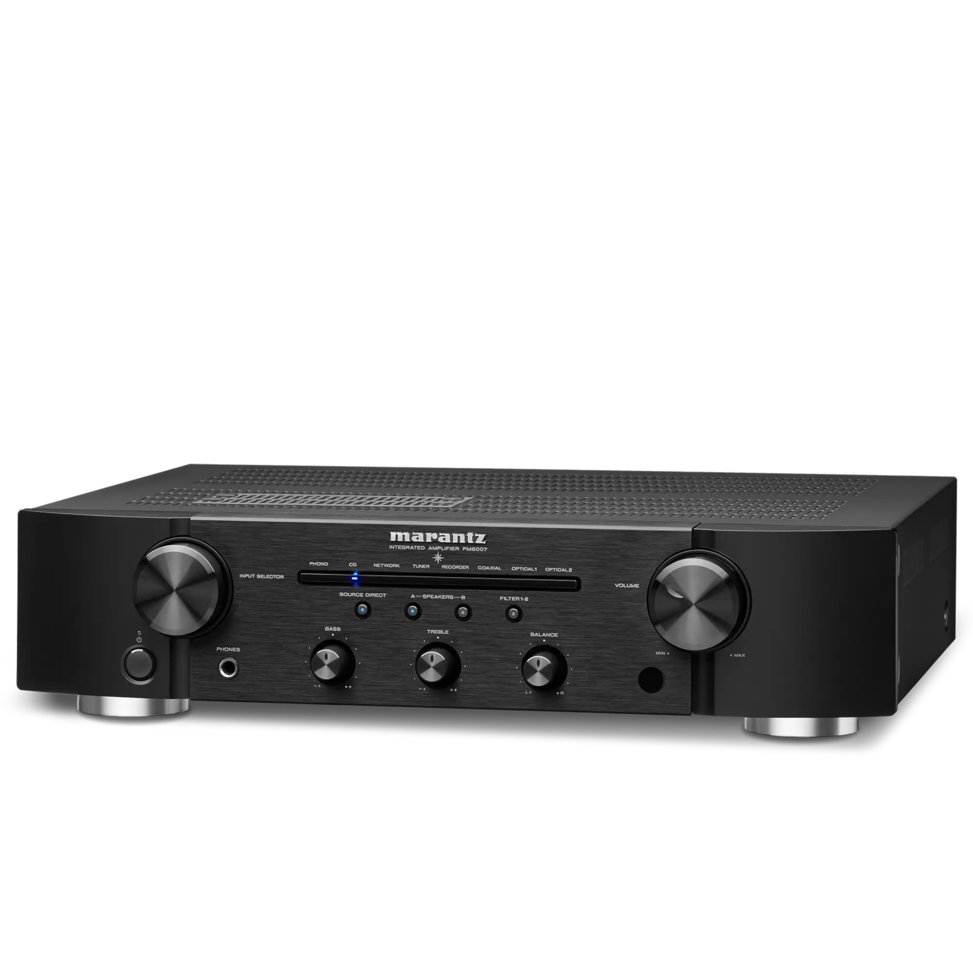 Marantz PM6007 Black hi-fi amplifier angled view