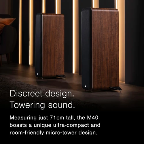 Q Acoustics M40 micro-tower speakers with built-in amplifier